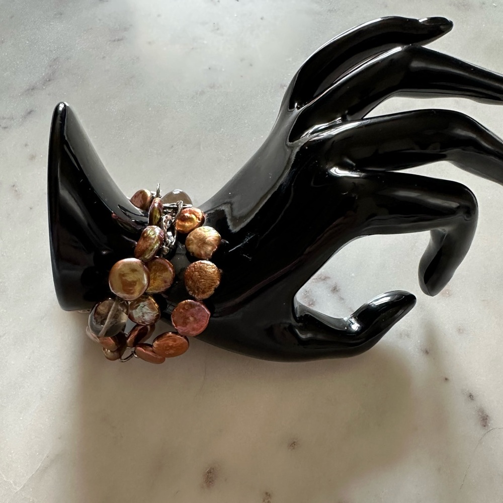 Silpada Sterling Silver Coin Copper Pearl & Smokey Quartz Beaded Bracelet